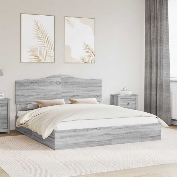 vidaXL Cama con almacenamiento con cabecera Gris Sonoma 200 x 200 cm