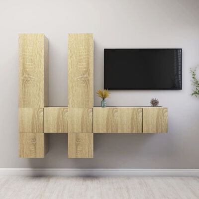 vidaXL Muebles de pared de TV 7 pzas aglomerado color roble Sonoma