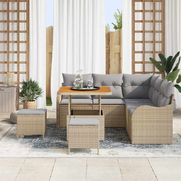 vidaXL Conjunto de sof&aacute; de jard&iacute;n con coj&iacute;n 8 pcs Beige y Gris Claro