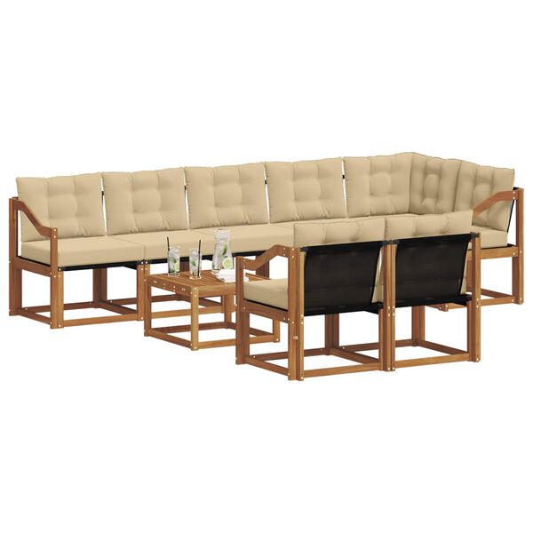 vidaXL Conjunto de sof&aacute;s de exterior con coj&iacute;n 9 pcs Natural y Beige