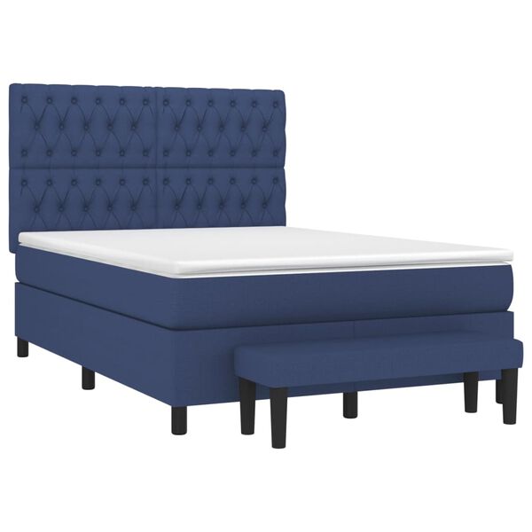 vidaXL Cama box spring con colch&oacute;n tela azul 140x200 cm