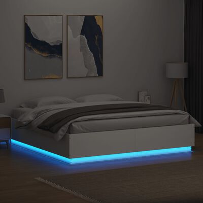 vidaXL Estructura cama y luces LED madera ingeniería blanca 200x200 cm