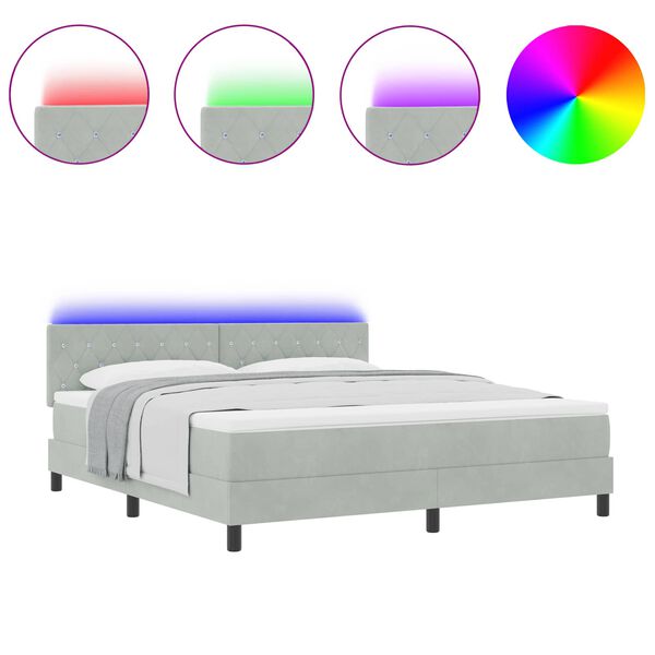 vidaXL Cama Box Spring LED Gris Claro 180 x 200 cm Terciopelo