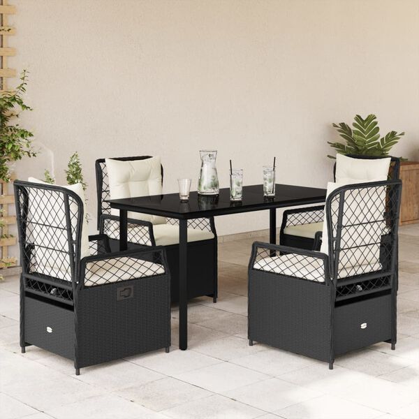 vidaXL Set de muebles jard&iacute;n 5 pzas con cojines rat&aacute;n sint&eacute;tico negro