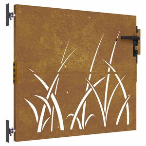 vidaXL Puerta de jard&iacute;n acero corten dise&ntilde;o hierba 85x75 cm