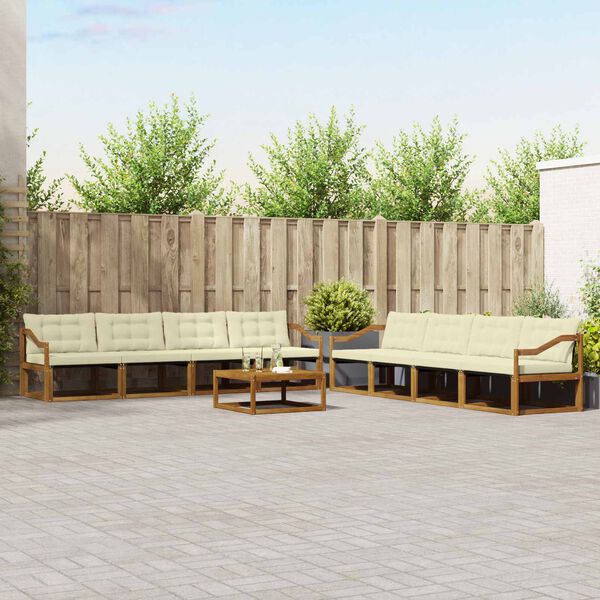 vidaXL Conjunto de sof&aacute;s de exterior con coj&iacute;n 9 pcs Natural y Crema