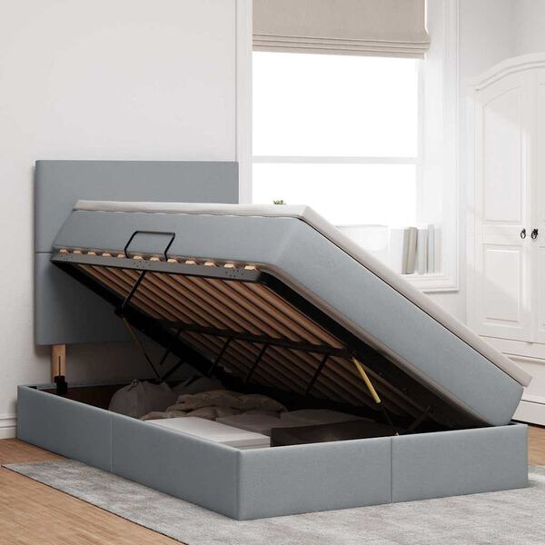 vidaXL Cama con almacenamiento y LED Gris Claro 120 x 190 cm Poli&eacute;ster