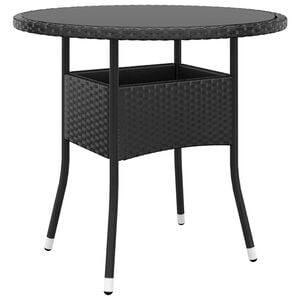 vidaXL Mesa de jard&iacute;n vidrio templado rat&aacute;n sint&eacute;tico negro &Oslash;80x75 cm