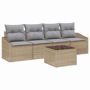 vidaXL Juego de Sof&aacute; 5 uds. Beige y gris rat&aacute;n sint&eacute;tico