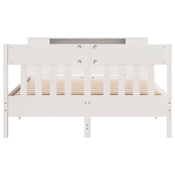 vidaXL Cama con estanter&iacute;a sin colch&oacute;n madera maciza blanca 140x190 cm