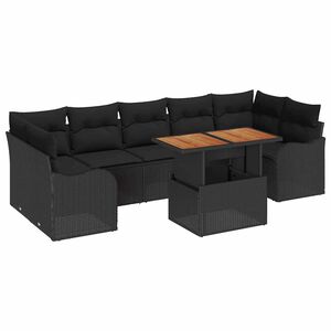 vidaXL Conjunto de sof&aacute;s de jard&iacute;n 8 uds. Negro rat&aacute;n sint&eacute;tico