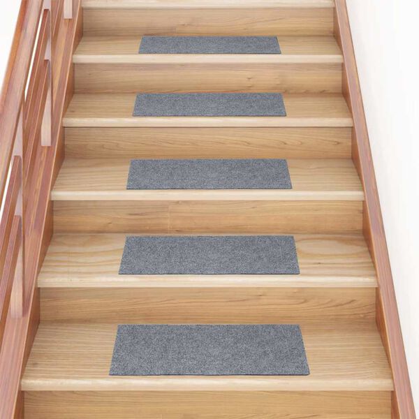 vidaXL Felpudos autoadhesivos para escaleras, 15 unidades, 60 x 25 cm, gris claro, rectangulares
