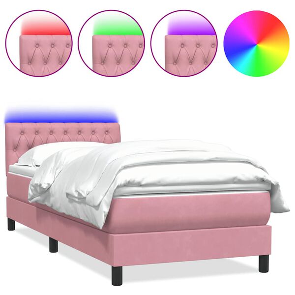 vidaXL Cama box spring con colch&oacute;n y LED terciopelo rosa 80x220 cm