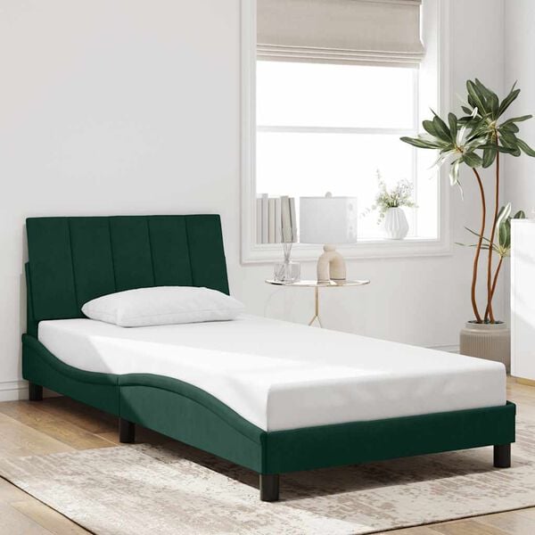 vidaXL Estructura de cama con LED sin colch&oacute;n Hanko terciopelo verde oscuro 100x200 cm
