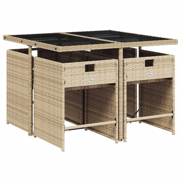 vidaXL Set comedor de jard&iacute;n 5 pzas con cojines rat&aacute;n sint&eacute;tico beige
