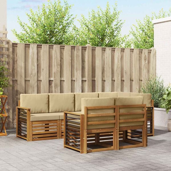 vidaXL Conjunto de Sof&aacute; Seccional con coj&iacute;n 7 pcs Natural y Beige