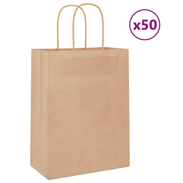 vidaXL Bolsas de papel con asas 50 uds marr&oacute;n 21x11x28 cm