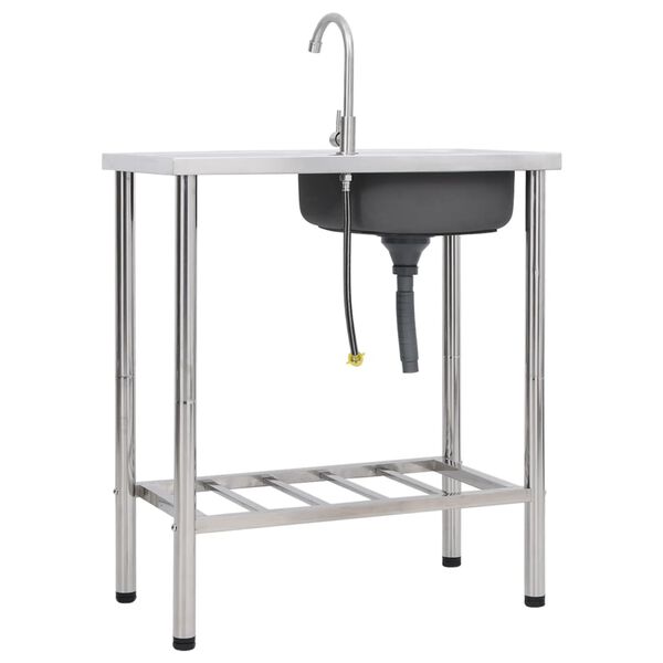 vidaXL Fregadero de camping de un seno y grifo acero inoxidable