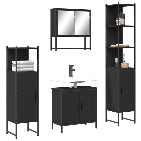vidaXL Juego de muebles de ba&ntilde;o 4 pzas madera contrachapada negro