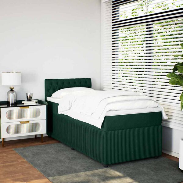 vidaXL Cama box spring con colch&oacute;n terciopelo verde oscuro 80x200 cm