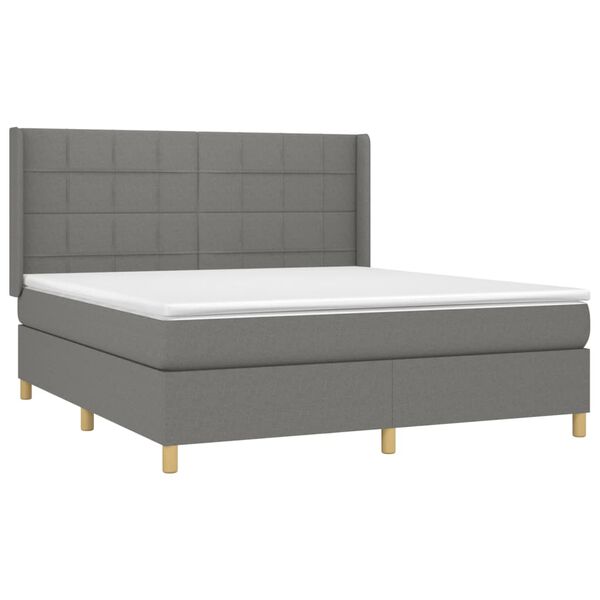 vidaXL Cama box spring colch&oacute;n y luces LED tela gris oscuro 160x200 cm
