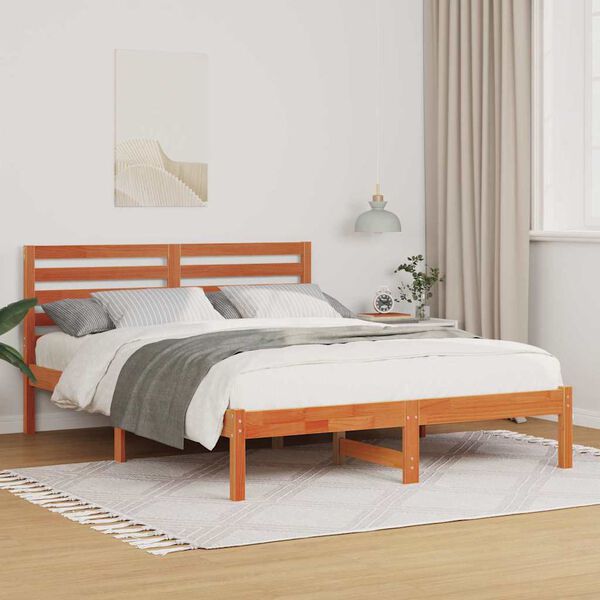 vidaXL Estructura de cama con cabecera Marr&oacute;n cera 135 x 190 cm
