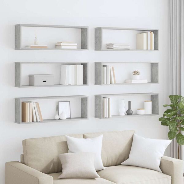 vidaXL Estante de pared 6 uds contrachapado gris hormig&oacute;n 80x15x26,5cm