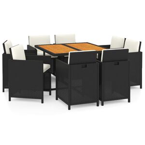 vidaXL Set de comedor de jard&iacute;n 9 pzas y cojines rat&aacute;n sint&eacute;tico negro