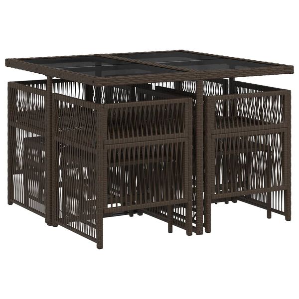 vidaXL Set comedor para jard&iacute;n 9 pzas y cojines rat&aacute;n sint&eacute;tico marr&oacute;n