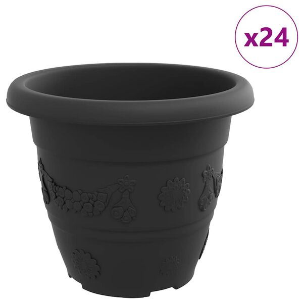 vidaXL Maceta Redonda para Flores 24 pcs Negro &Oslash; 26 x 21.5 cm Pl&aacute;stico