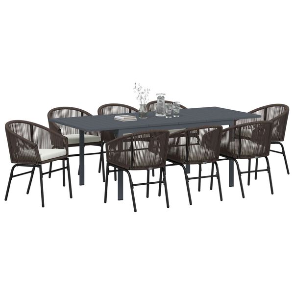 vidaXL Conjunto de Comedor de Jard&iacute;n 9 pcs Marr&oacute;n rat&aacute;n sint&eacute;tico