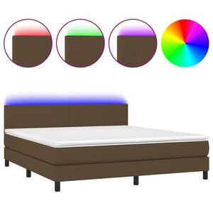 vidaXL Cama box spring con colch&oacute;n LED tela marr&oacute;n oscuro 180x200 cm