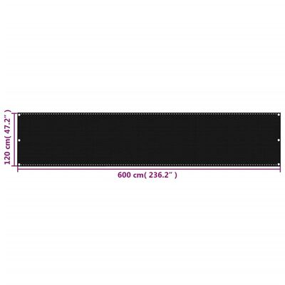 vidaXL Toldo para balcón HDPE negro 120x600 cm