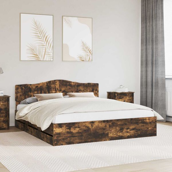 vidaXL Estructura de cama Roble ahumado 180 x 200 cm Madera Ingenieril