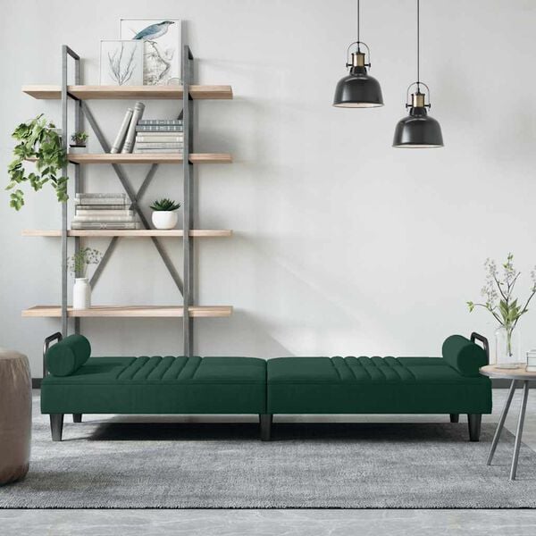 vidaXL Sof&aacute; cama con reposabrazos terciopelo verde oscuro