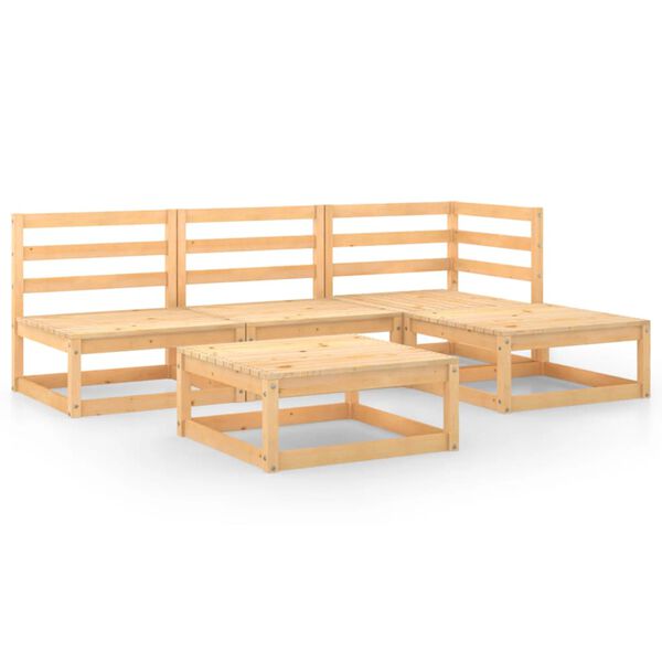 vidaXL Juego de muebles de jardín 5 piezas madera maciza de pino