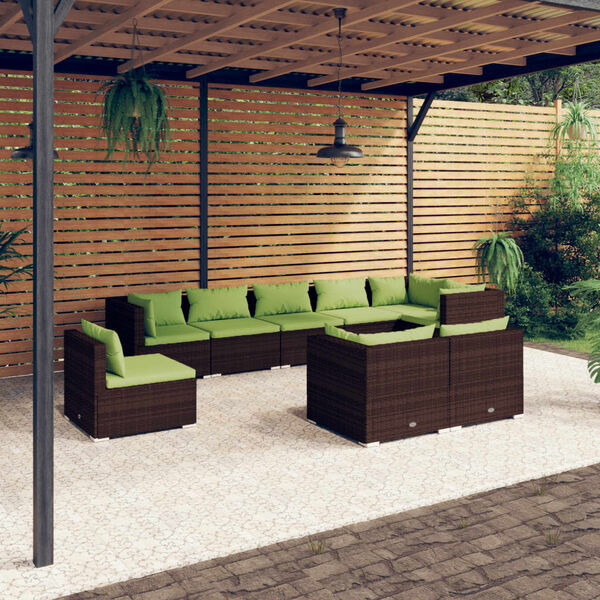 vidaXL Set muebles de jardín 9 piezas y cojines ratán sintético marrón