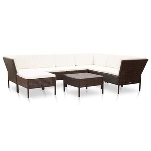 vidaXL Set muebles de jard&iacute;n 8 piezas y cojines rat&aacute;n sint&eacute;tico marr&oacute;n