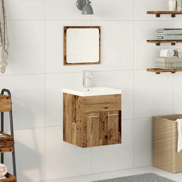 vidaXL Juego de muebles de ba&ntilde;o con puerta 3 pcs Madera envejecida