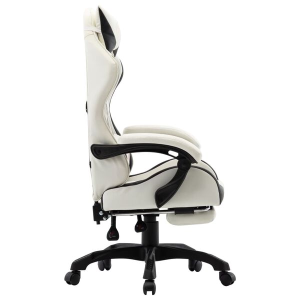 vidaXL Silla gaming con reposapiés cuero sintético negro y blanco