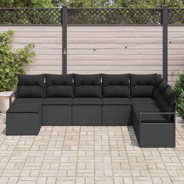 vidaXL Conjunto de sof&aacute; de jard&iacute;n 8 pcs Negro Polirat&aacute;n