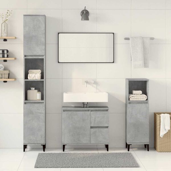 vidaXL Set muebles de ba&ntilde;o 2 piezas madera contrachapada gris hormig&oacute;n