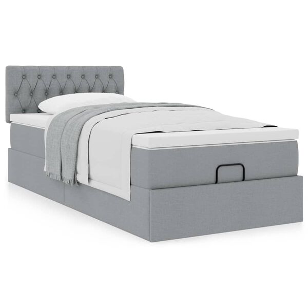vidaXL Cama otomana con colchón gris claro 100x200 cm tela