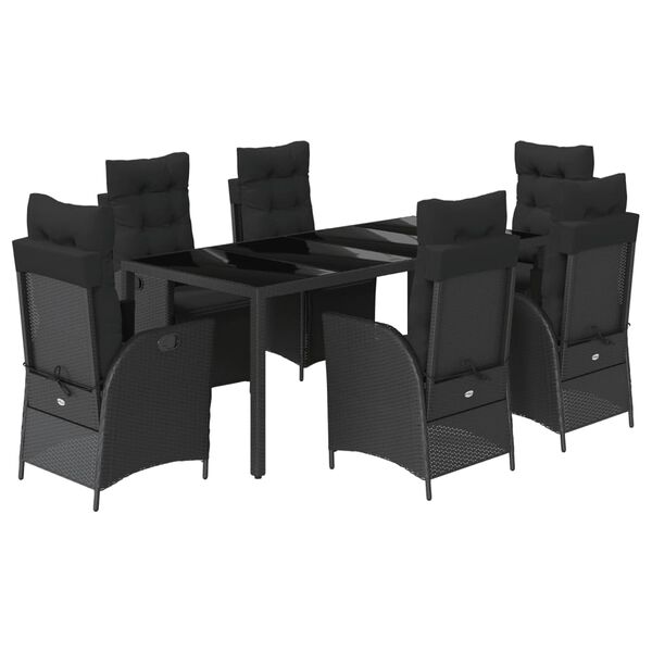 vidaXL Set de comedor de jard&iacute;n 7 pzas y cojines rat&aacute;n sint&eacute;tico negro
