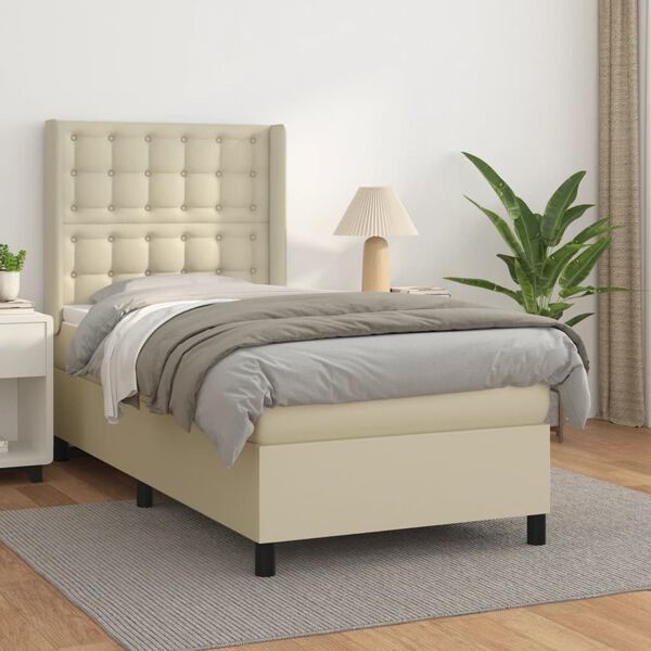 vidaXL Cama box spring con colch&oacute;n cuero sint&eacute;tico crema 90x190 cm