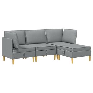 vidaXL Juego de sof&aacute; modular con almacenamiento 4 uds. Gris Claro Tela