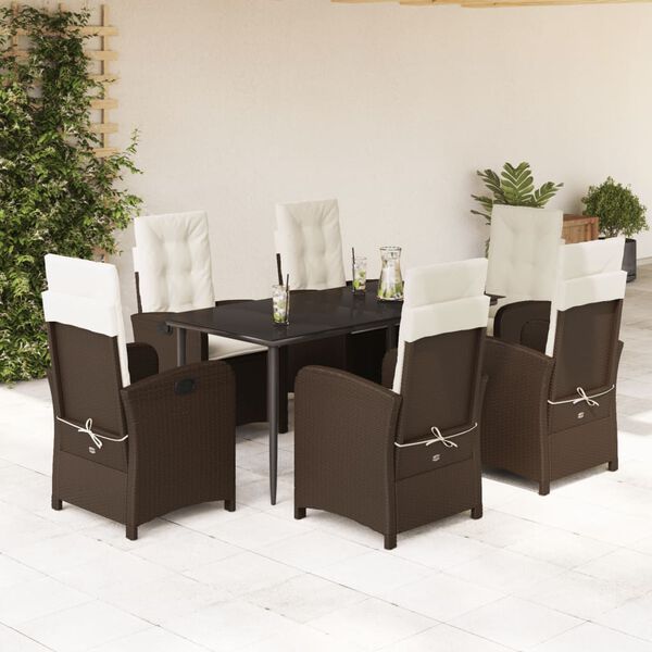 vidaXL Set comedor de jard&iacute;n 7 pzas con cojines rat&aacute;n sint&eacute;tico marr&oacute;n