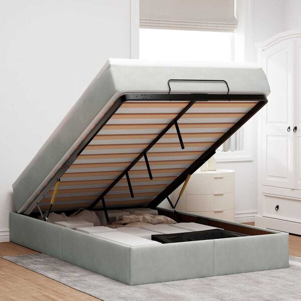 vidaXL Cama otomana con colch&oacute;n 120x190 cm terciopelo gris claro