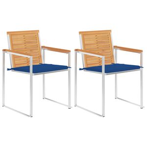 vidaXL Sillas de jard&iacute;n con cojines 2 uds madera maciza teca y acero