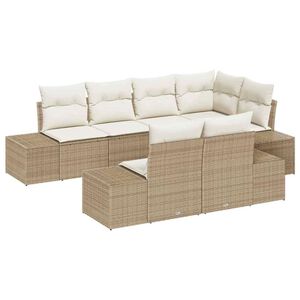 vidaXL Conjunto de sof&aacute; de jard&iacute;n 7 uds. Beige y Crema rat&aacute;n sint&eacute;tico